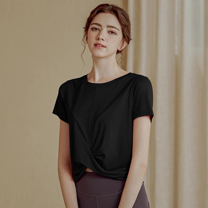 

High-End Women s Slimming Cross Crop Yoga Top - Breathable, Short Sleeve Sports Tee for Running & Fitness. Ideal for Summer Workouts. M (recommended 95-110 jin) чорний