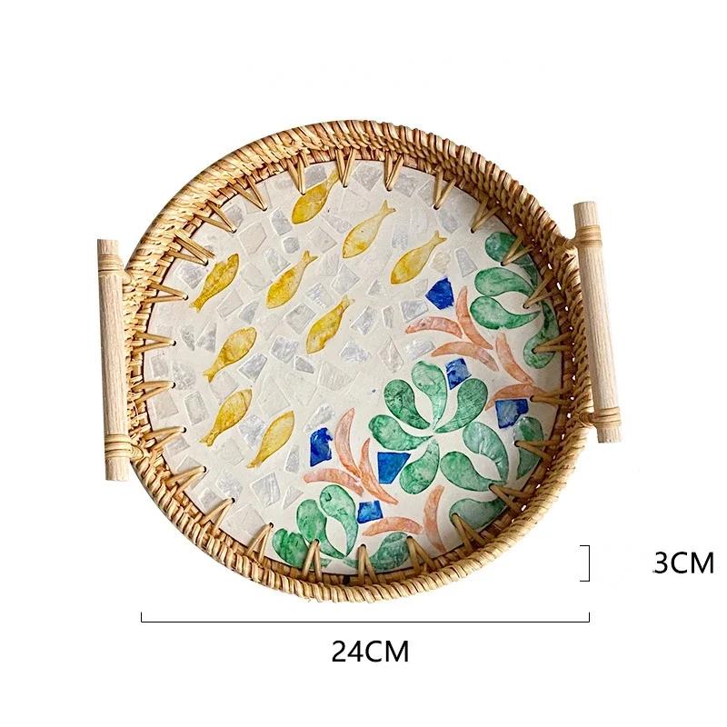 Tabletts zum Servieren von Speisen Serviertabletts Snacktablett Nachmittagstee-Tablett Teller Dessert Rattan Obst Trocken Gericht Süßigkeiten Teller Kuchen Zuhause