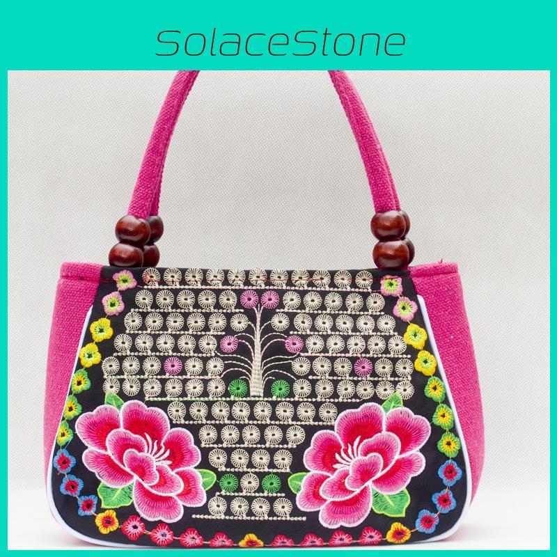 Premium Canvas Yunnan National Style Embroidery Handbag With Soft Handle For Women