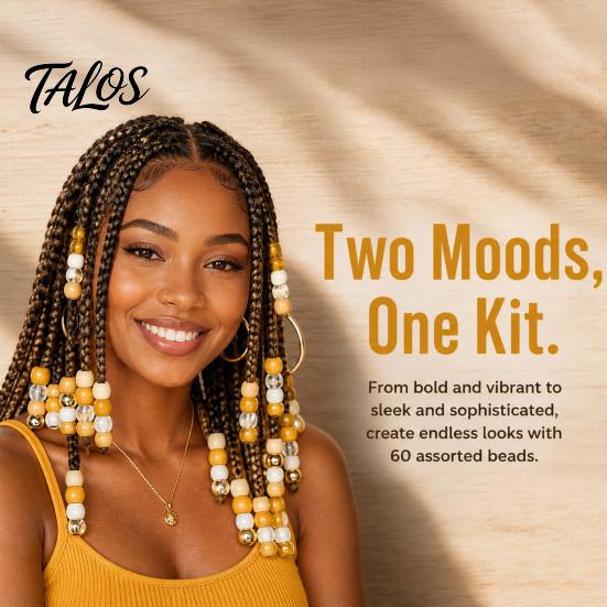 Talos 60 Piezas Accesorios para Cabello de Rastas, Cuentas de Agujero Grande para Trenzas Gruesas y Rastas, Multicolor Textura de Madera Imitación Adultos Niños
