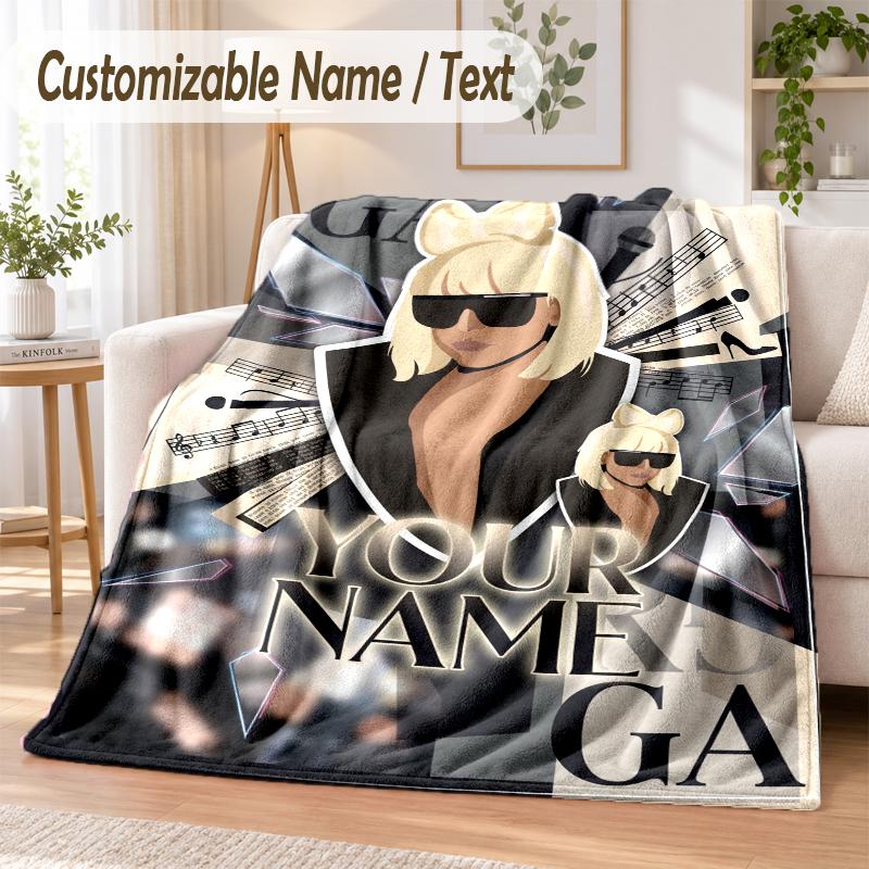 Lady Gaga Custom Name Flannel Throw Blanket Soft Warm for Sofa Bed Indoor Home Use