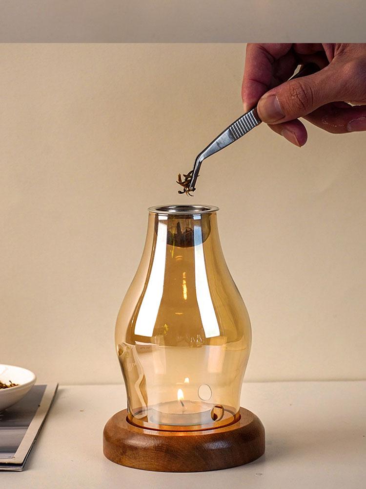 Glass Aromatherapy Incense Burner for Agarwood and Sandalwood with Candle Lamp Feature