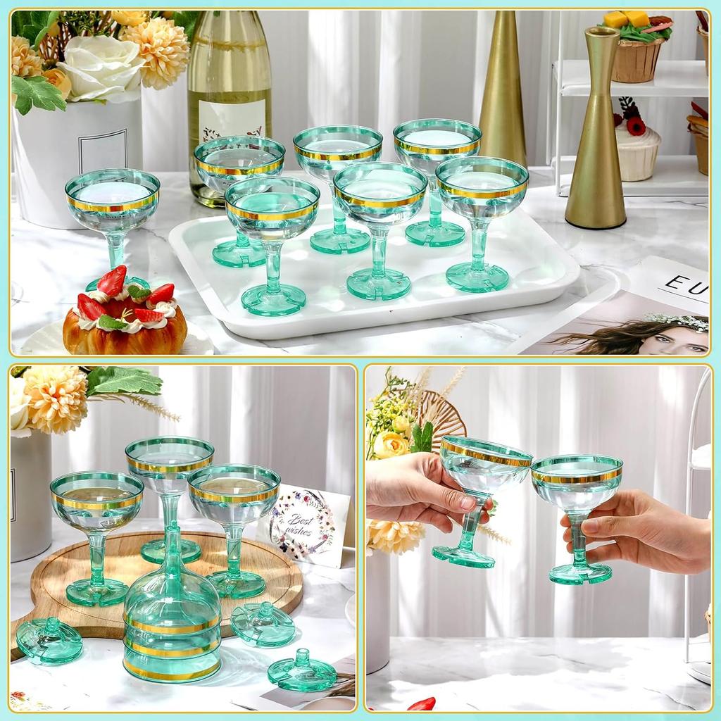 30 Pcs Sage Green 5 oz Plastic Champagne Glasses - Disposable Stackable Stemmed Martini Coupe for Wedding Birthday Halloween Par