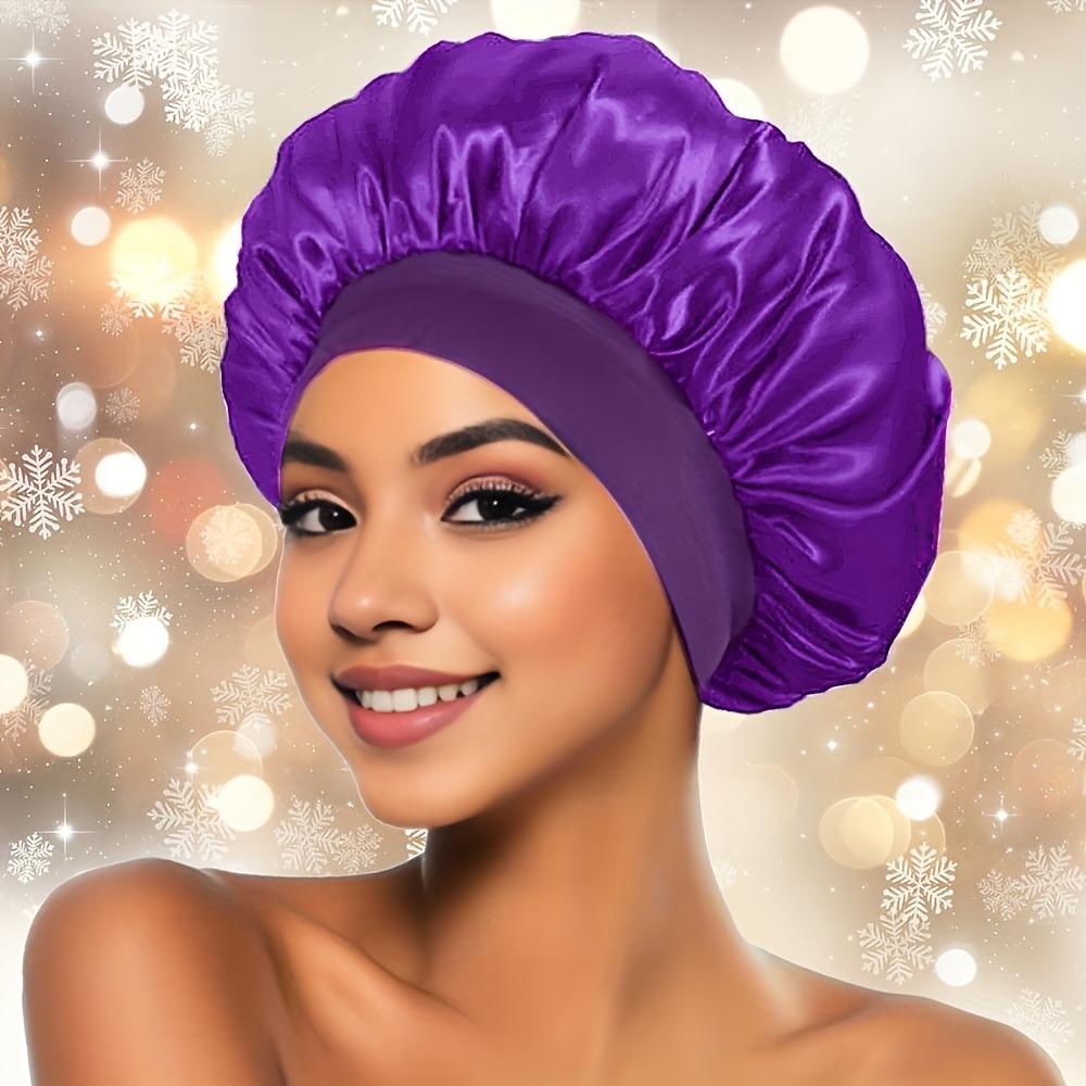 Satin-Nachtmütze mit breiter Krempe, Styling-Seiden-Stirnband zum Schlafen, Nachtmütze mit elastischem Schlappband, Haar-Duschhaube