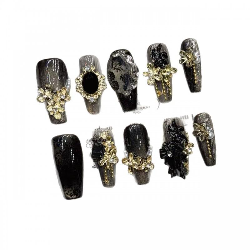 Handmade Cat Eye Nail Tips 2026 Mid-Length Acrylic Press-On Nails Women Girls With Cross Tulip Strawberry Floral Bow Starry