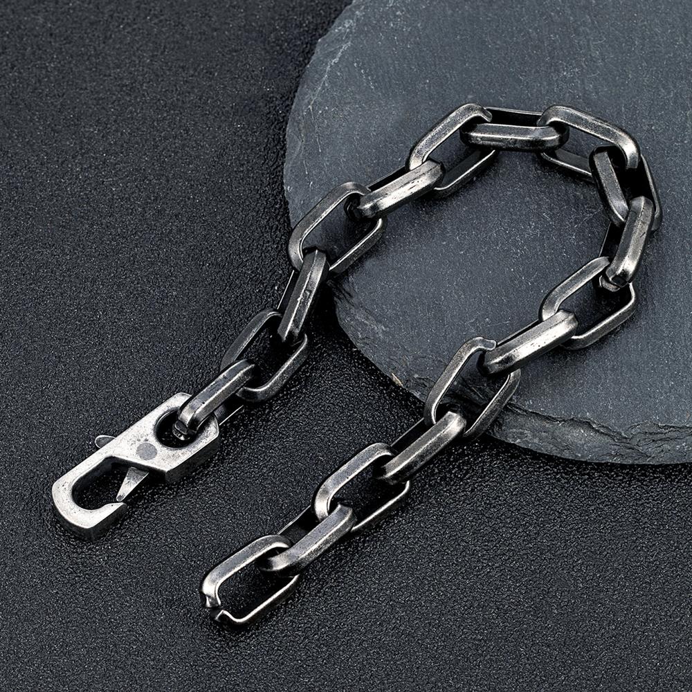 Never Fade Stainless Steel Rectangle Chain Bracelet Men Women Vintage Locomotive Motorcycle Bracelets Black Gold Color Jewelry