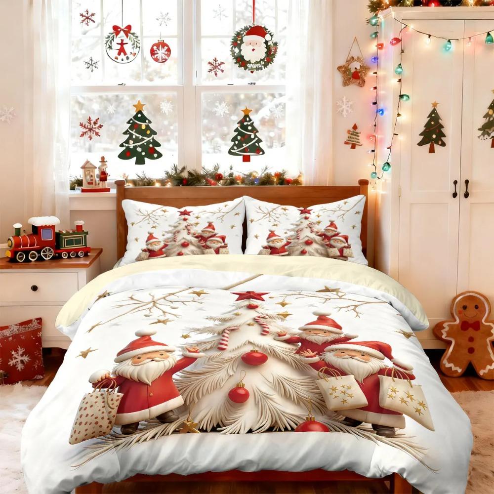 

3pcs Cartoon Christmas Tree Print Coreless Duvet Set Multi Size Bedroom Holiday Decoration 135x200cm-EU-Single&set