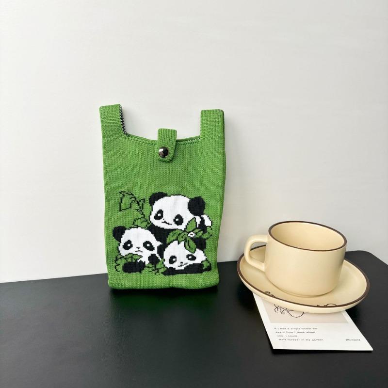 Panda Mobile Phone Bag Cute Knitted Bag High Sense Personality Versatile Dopamine Shoulder Messenger Bag Dopamine Wind