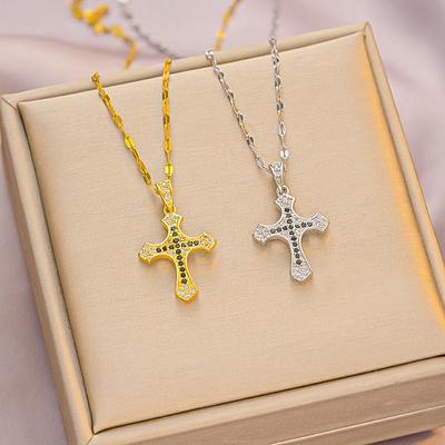 Mikrodiamant-Kreuz-Halskette, neuer Zirkon-Anhänger, trendiger Persönlichkeits- und vielseitiger Pullover-Kettenschmuck