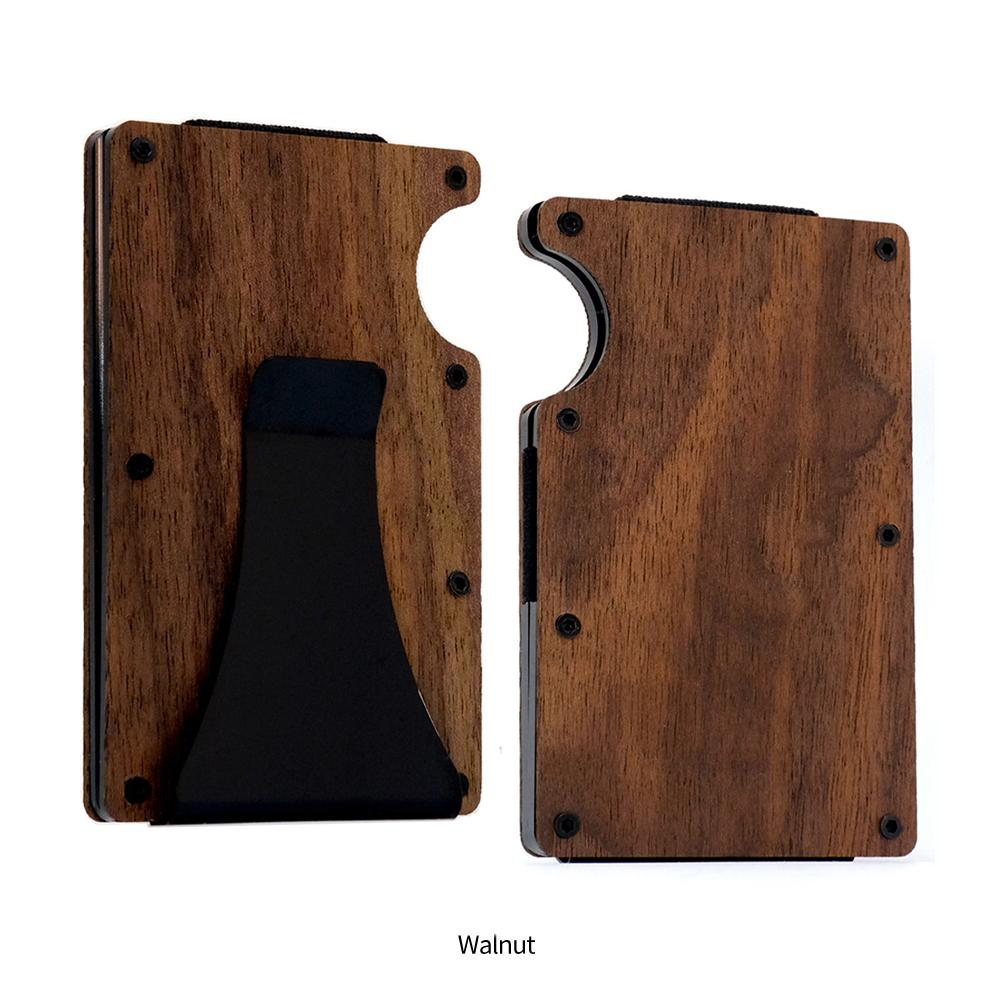 2024Hot Sale RFID Blocking Men's Wooden Wallet ultra thin Metal Money Clip for men Minimalist wooden aluminum Wallet card holder