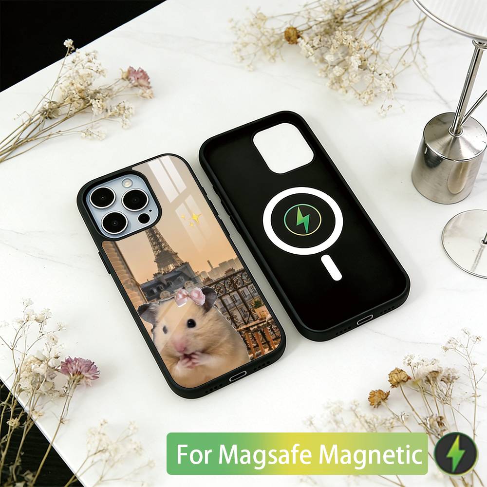 Funny Cute Hamster Phone Case For iPhone17,16,15,14,13,12,11 Plus,Pro Magnetic For Magsafe Wireless Charging