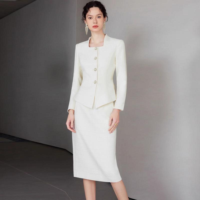 Off-White Square Neck Women's Professional Slimming Suit – Spring/Autumn Formal CEO Workwear