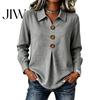 Leichte Atmungsaktive Oberteile Damen Knopfleiste Hemdbluse, Langarm V-Ausschnitt Locker Fließend Knitterarm Plus Size Sommerblusen Tunika