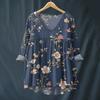Women's Fashionable And Casual Shirt Long-sleeved V-neck Print Cotton And Linen Blouse