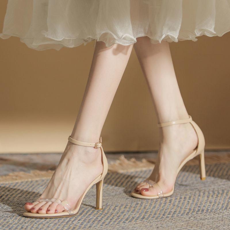 Summer new stiletto high heels female nude thin belt word transparent fairy style temperament high heels sandals female