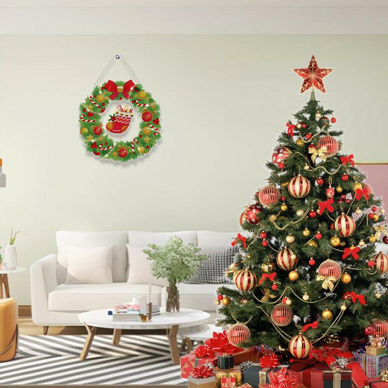 5D DIY Diamant Malerei Weihnachtskranz Set mit LED Licht Kit Hängende Dekor