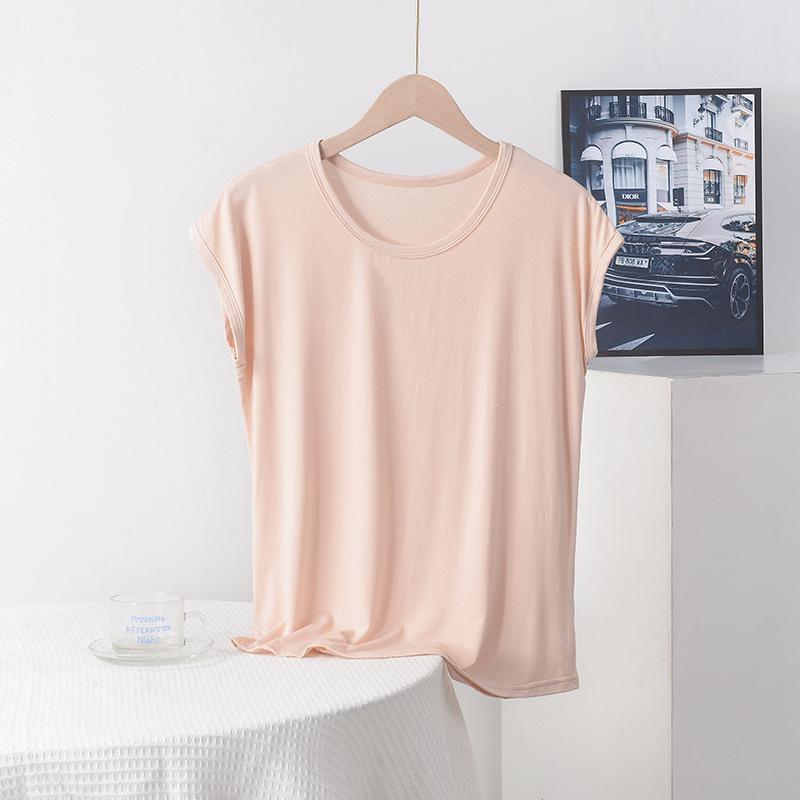 Damen Sommer Locker Übergröße Einfaches Dünnes T-Shirt Einfarbig Bequeme Unterzieh-Tops