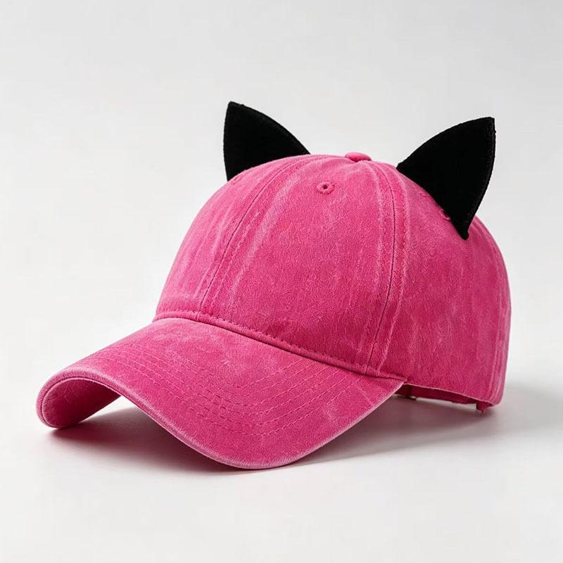 Washed Cat Ears Baseball Cap Women's Summer Soft Top Cap Fashion Student Couple Personality Hat Male Trend