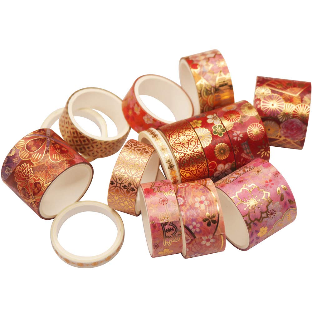 Yubbaex Gorgeous Embroidered Washi Tape with Gold Wide 15 Perfect for Gift DIY and Notebook Decorations Foil, Width, Rolls, Thin, Wrapping, Crafts,