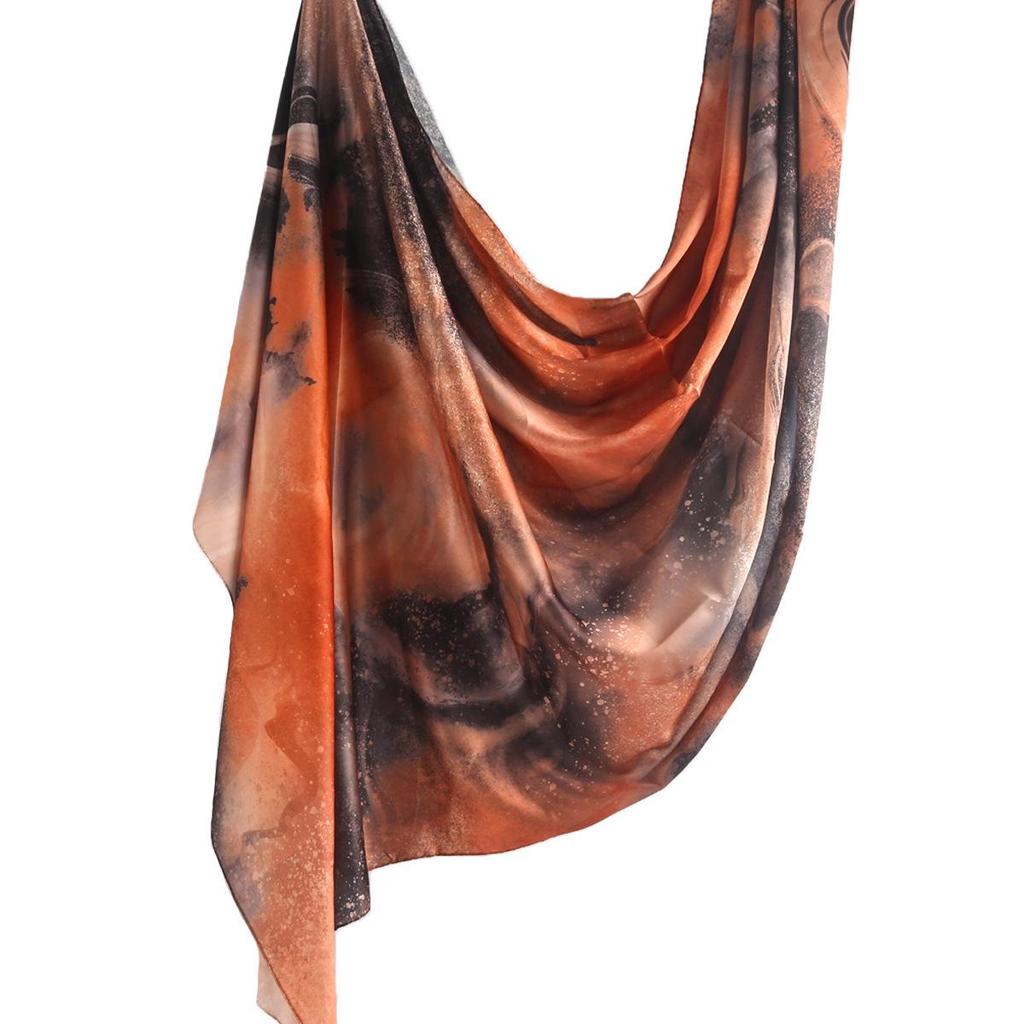 Silk Printed Marble Ethnic Headscarf and Shawl