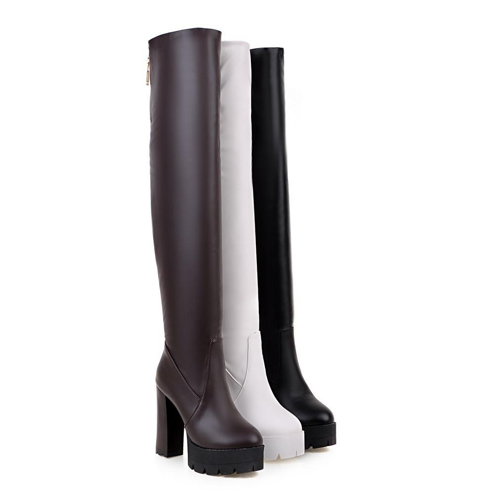 Large Size Autumn and Winter Women's Boots Waterproof Platform High-heeled Knee Boots H