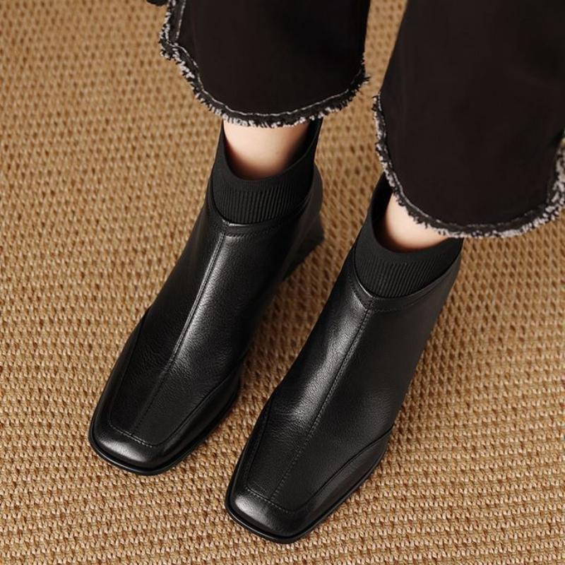 Retro fashionable versatile thick heel square toe short boots women autumn winter high heels elegant simple warm wowomen shoes