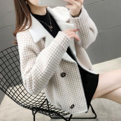 Thickened Small Fragrant Style Imitation Mink Velvet Jacket for Women New Korean Version Versatile Spring and Autumn Thick Short Woolen Coat