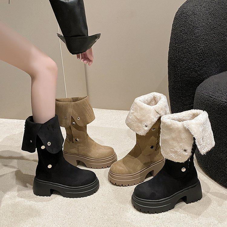 Giant beauty~ thick-soled long tube two wear small inner height-increasing medium tube knight boots Maillard western pile boots women