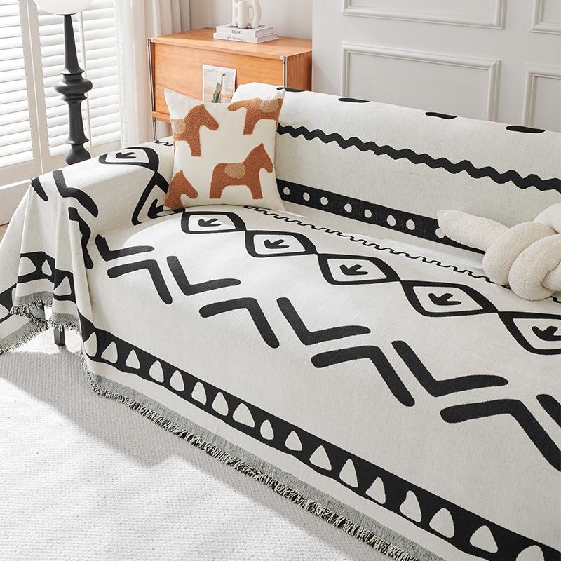 Sofa Towel Four Seasons Universal Chenille Non-Slip Cover Cloth Black and White Sofa Cover Towel High Sense Cover