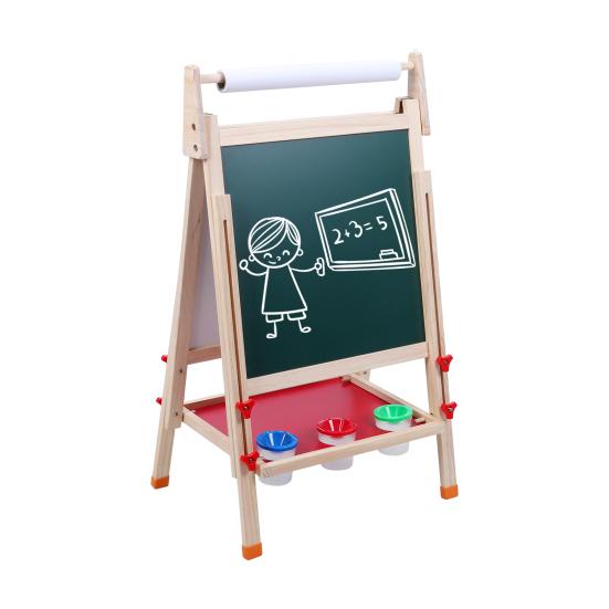 Kids Easel, Toddlers Art Easel, Wooden Kid Easel with Paper Roll, Height Adjustable Magnetic Double Sided Easel, Kids Dry Erase Board