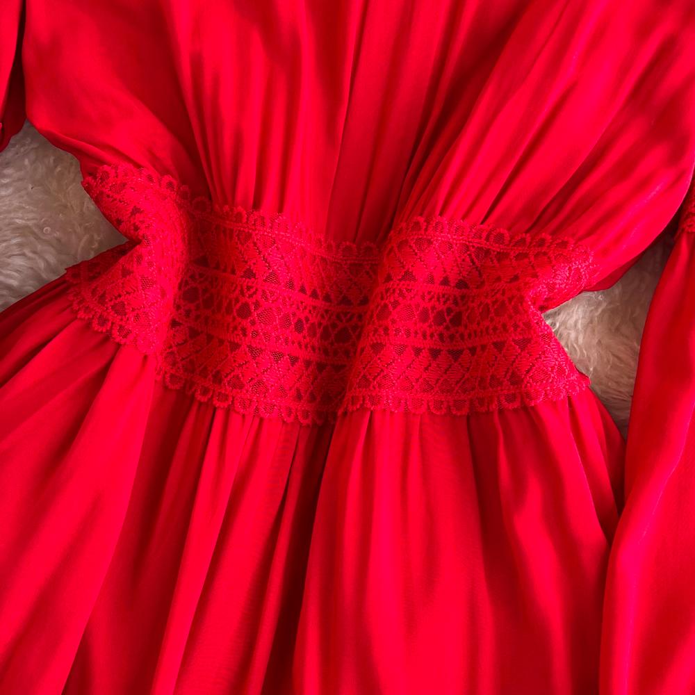 Solide Urlaub V-Ausschnitt Casual Süße Frauen Mode Elegante A-Linie Party Weibliche Chic Vestido Laterne Ärmel Böhmischen Grünen Kleid