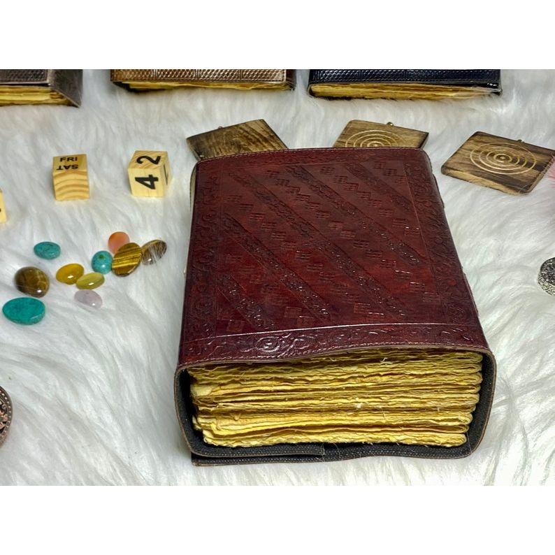 Book of shadows vintage leather journal  grimoire journal with handmade deckle edge paper gifts for men and women