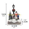 F26C Christmas Village Scene Xmas Tree Snowman Resin Ornament with LED Light Animated Street Lamp Miniature Statue Decoration
