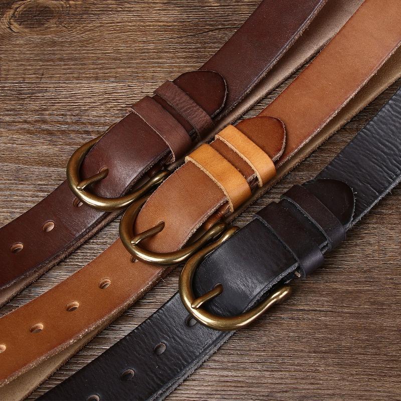 Retro Washed Extra Thick Outdoor First Layer Cowhide Belt Copper Buckle Men's Versatile Casual Belt Men's