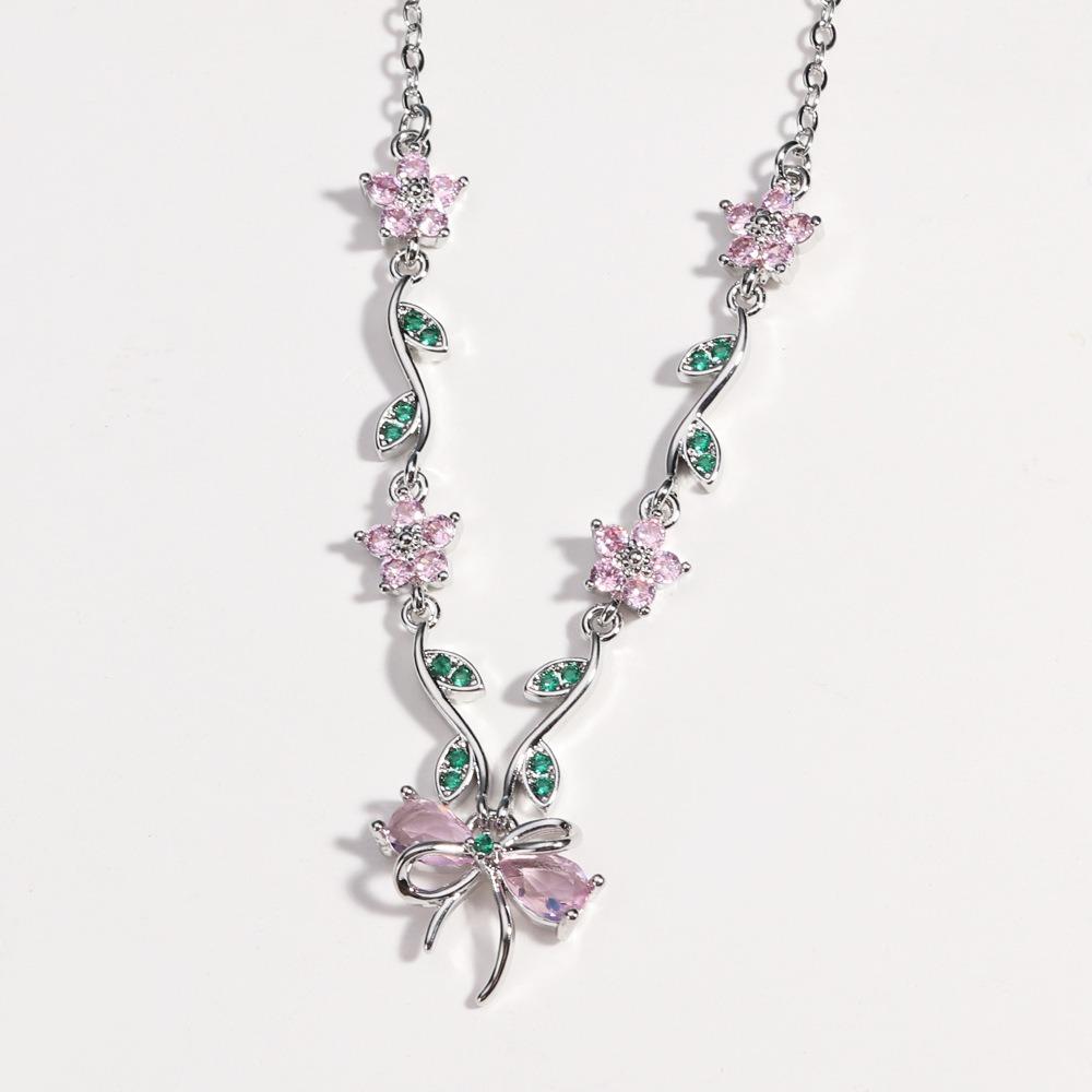 

Zinc Zinc Alloy Bowknot Rhinestone Necklace Shiny Pendant Chain Brilliant Bow Necklace Pendant Girls