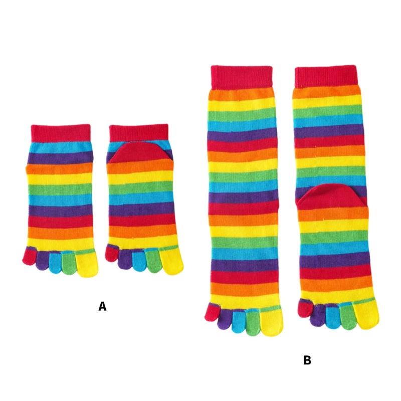 Damen Bunte Regenbogen Gestreifte Zehentrenner Socken Harajuku Winter Herbst Fünf Finger Getrennte Mittelschaft Socken Strumpfwaren Geschenk