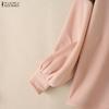 ZANZEA Women Casual Round Neck Loose Long Sleeve Patchwork Blouse