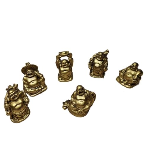 Lucky Laughing Buddha Figurine Set, Set of 6 Buddha Figurines, Good Luck Ornaments, Traditional Chinese Design