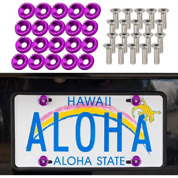 20PCS Fender Bumper Washer Bolt, Aluminum Fender Washer Engine Bay Dress Up Kit, Fasteners M6 JDM Fender Washer Kit Fits Bumper Washer Bolt,