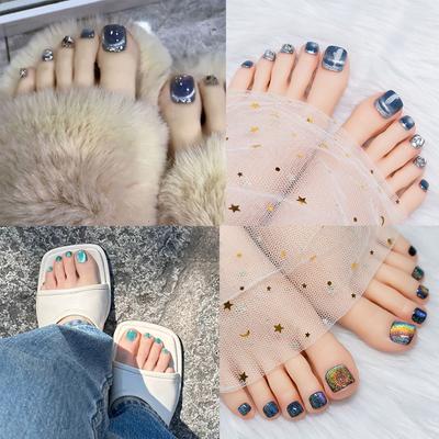 Square Head False Toe Nails Cat's Eye Foot Nail Tips Fashion Press On Nails  Women