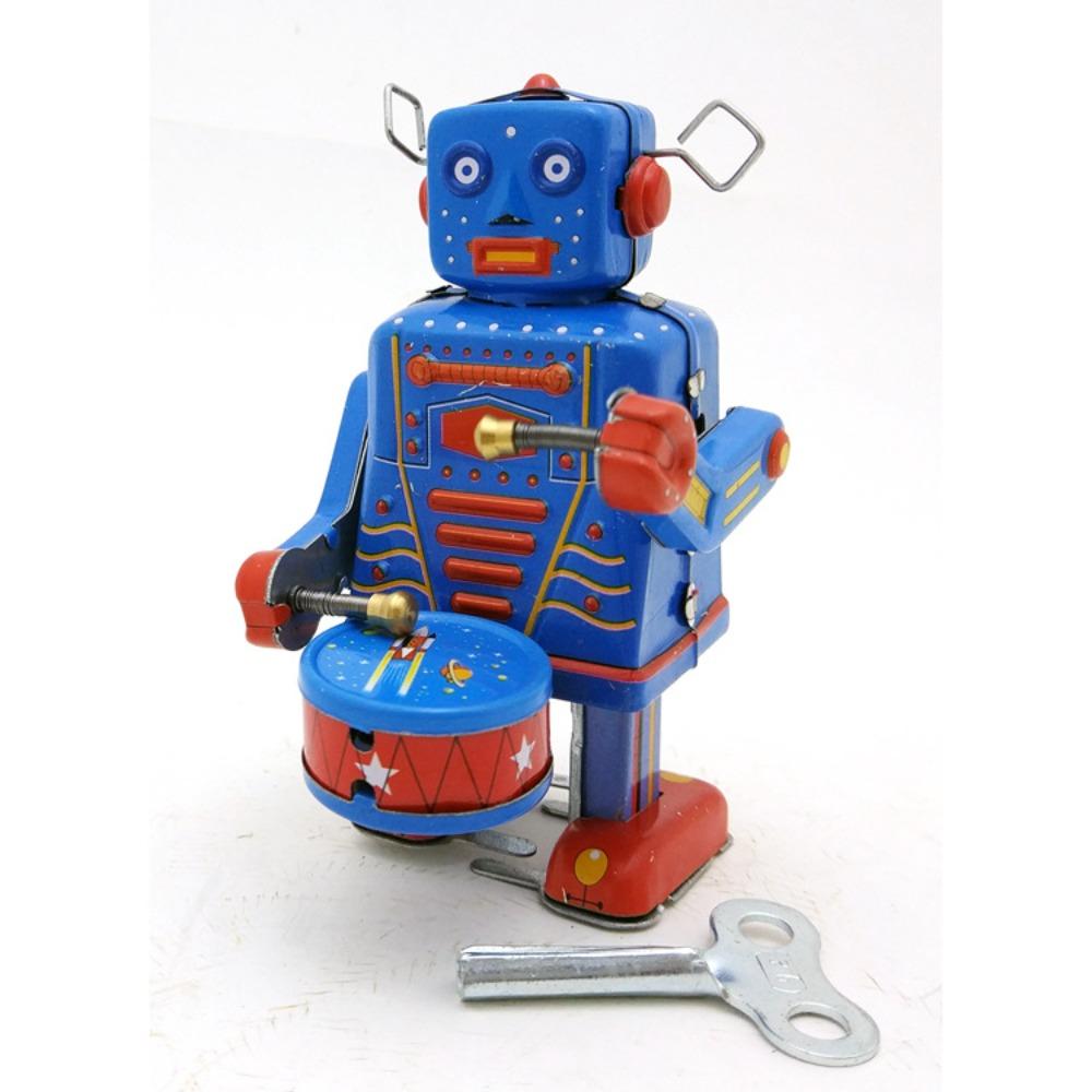 Drumming Robot Clockwork Walking Toy Retro Style Vintage Mechanical Clockwork  Christmas Gift