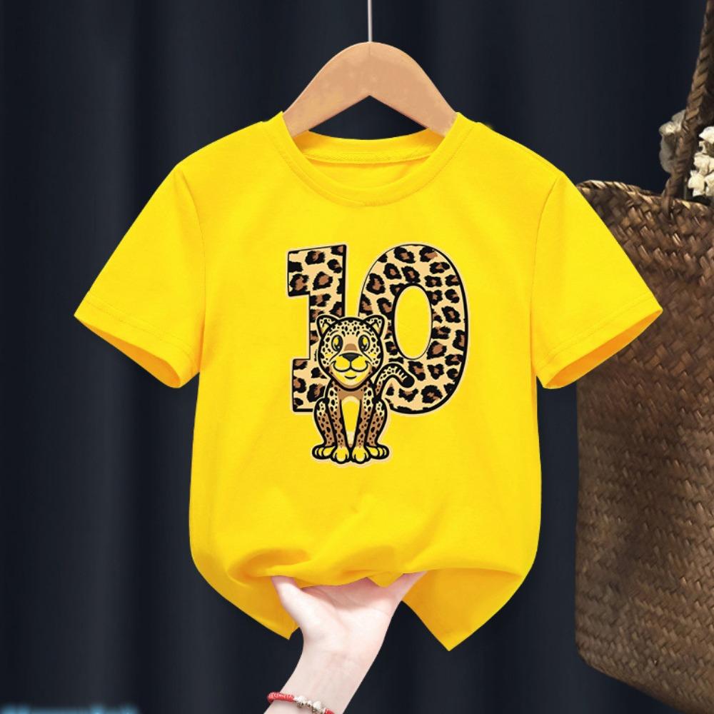 T-Shirt For Boys Funny Animal Leopard 1-10th Birthday Number Print Kids Clothes T Shirt Summer Boys Birthday Clothes Baby Tshirt