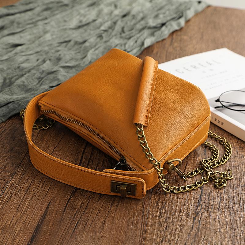 Johnature Versatile Simple Genuine Leather Women Chain Bag Natural Soft Cowhide Solid Color Shoulder & Crossbody Bags