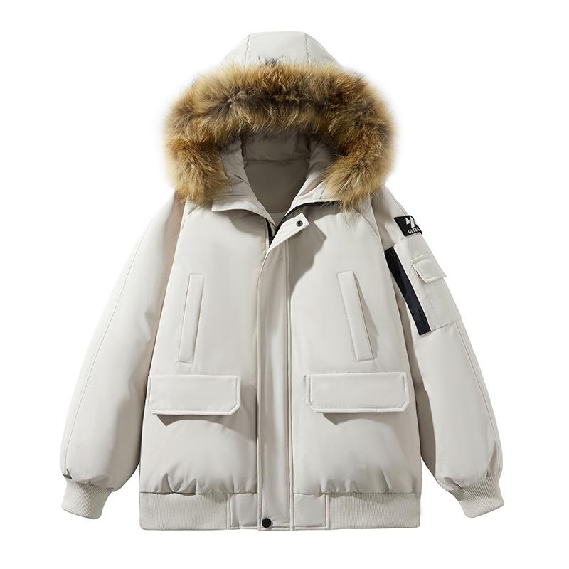 Down jacket men's new winter hooded multi-color versatile warm and cold casual fashion solid color tooling jacket