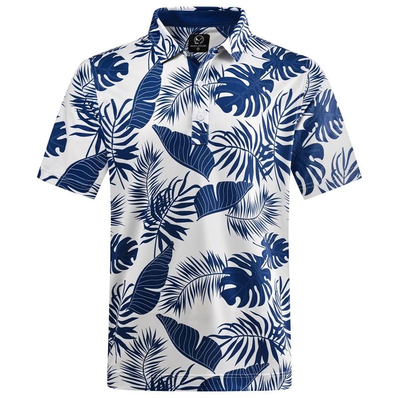 Hawaiian Plants Polo Shirt Man Summer 3D Print Leaves Flower Short Sleeve Golf Polo Shirts Oversized Street