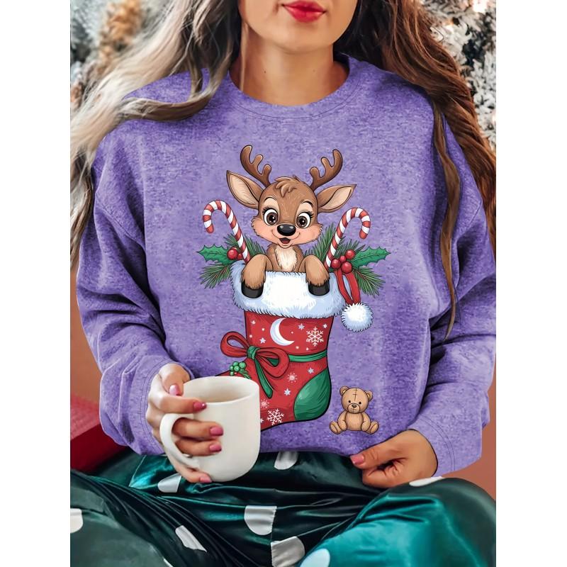 Womens Round Neck Pullover Sweatshirt With 3D Christmas Tree Print Casual Comfort Fit 2025