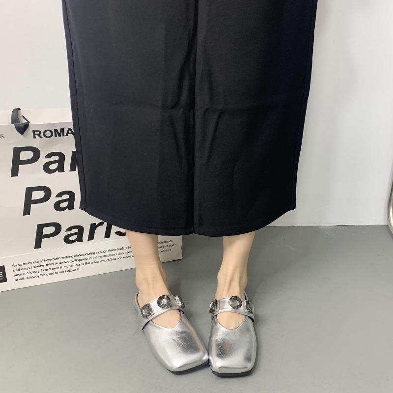 Fashion Baotou Semi-slippers Women's Summer New Flat Square Toe Pumps Women's Sequined Mary Jane Women's Shoes