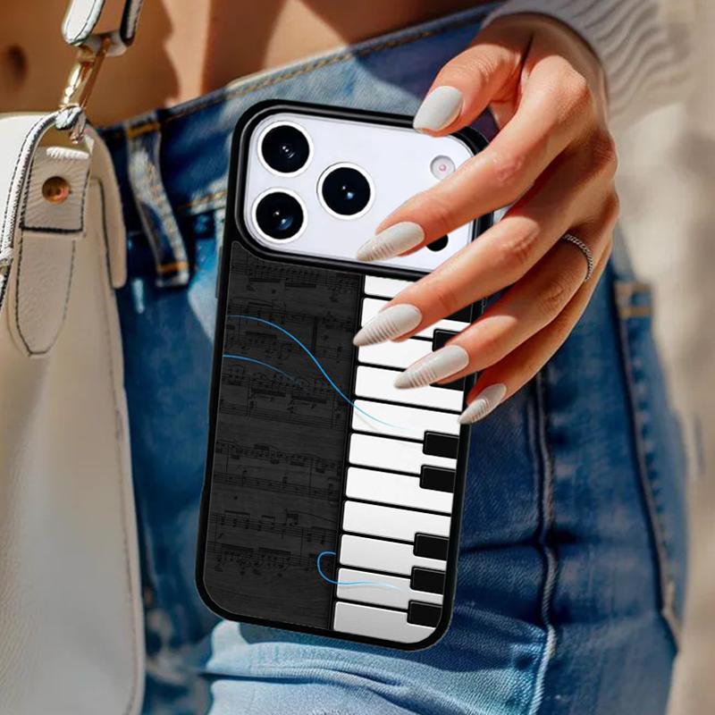 Musik Piano Elegant Telefonfodral För iPhone 17 Air 14 15 13 12 Max Fodral För Apple 16e 11 Pro Max Plus Coque