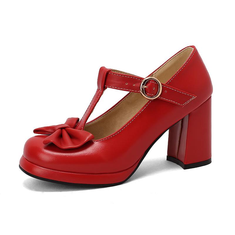 Buty Mary Jane Princess Lolita Damskie Szpilki Różowe Białe Kokardka Damskie Platforma Obcas Moda Czółenka Buty Imprezowe Rozmiar 33-43