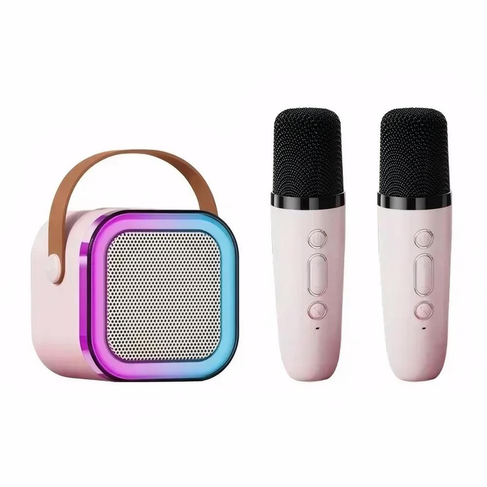 Bluetooth-Compatible 5.3 Mini Home Theater Speakers with Wireless Mic Small Speaker Adjustable LED Lights for Home Karaoke